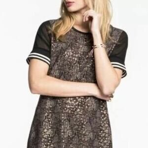 NWOT MAISON SCOTCH SODA Top~XS~S Brown Geo Sheer Black White Stripe Short-Sleeve